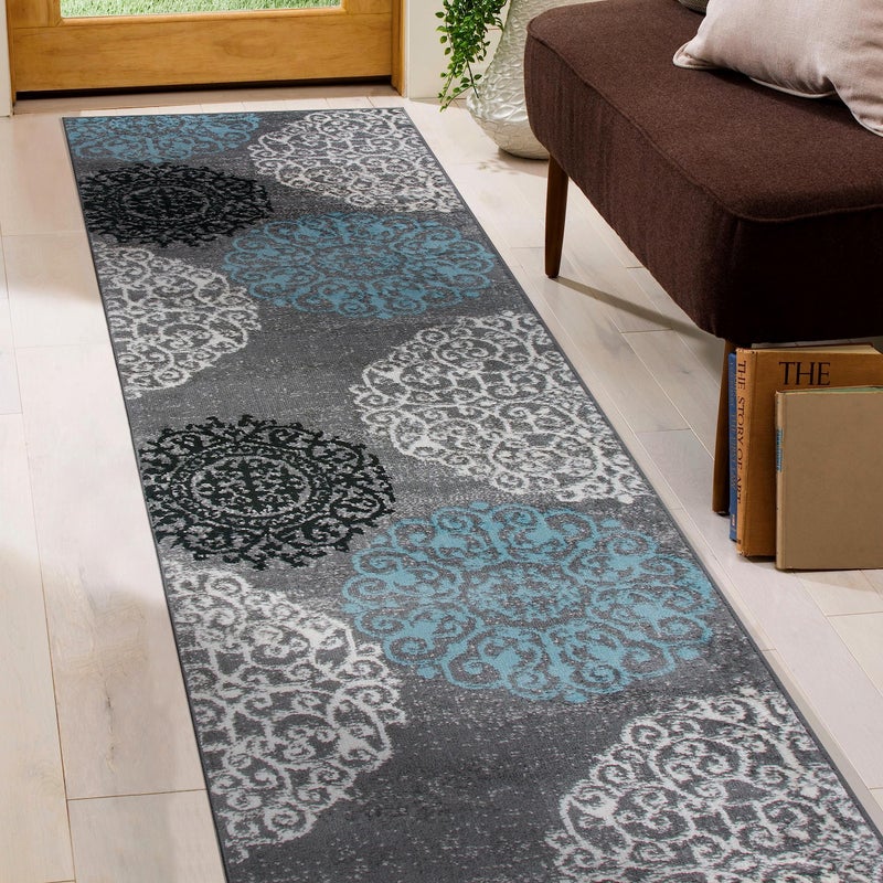Rugshop Contemporary Modern Floral Perfect for high Traffic Areas of Your Living Room,Bedroom,Home Office,Kitchen Runner Rug 2' x 10' Gray - Image 5